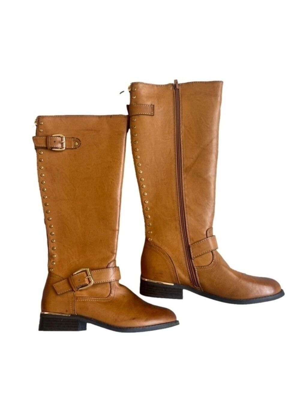 Steve Madden caramel gold faux leather studded tall boots size 6